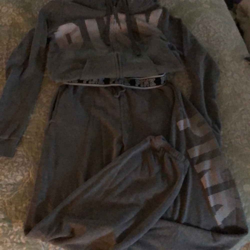 PINK 2 Piece Zip up hooded sweatsuit